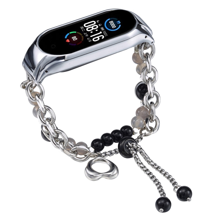 For Xiaomi Mi Band 5 / 6 Crystal Beaded Onyx Watch Band(Silver+Black Pearl) - free shipping - PMC TechLife - Order now!