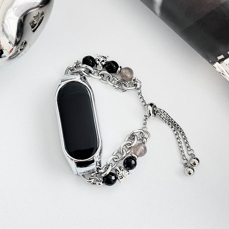 For Xiaomi Mi Band 5 / 6 Crystal Beaded Onyx Watch Band(Silver+Agate Bead) - free shipping - PMC TechLife - Order now!