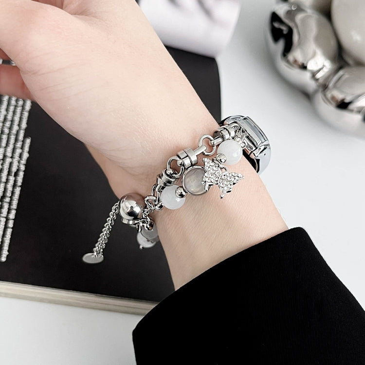 For Xiaomi Mi Band 3 / 4 Crystal Beaded Onyx Watch Band(Silver+Butterfly) - free shipping - PMC TechLife - Order now!