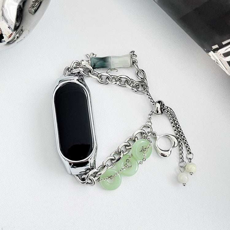 For Xiaomi Mi Band 3 / 4 Crystal Beaded Onyx Watch Band(Silver+Jade Donut) - free shipping - PMC TechLife - Order now!