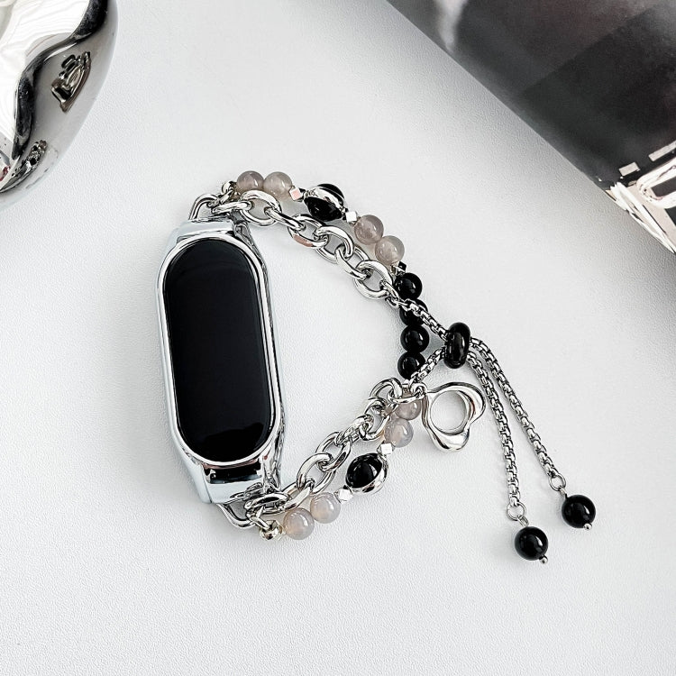 For Xiaomi Mi Band 3 / 4 Crystal Beaded Onyx Watch Band(Silver+Black Pearl) - free shipping - PMC TechLife - Order now!