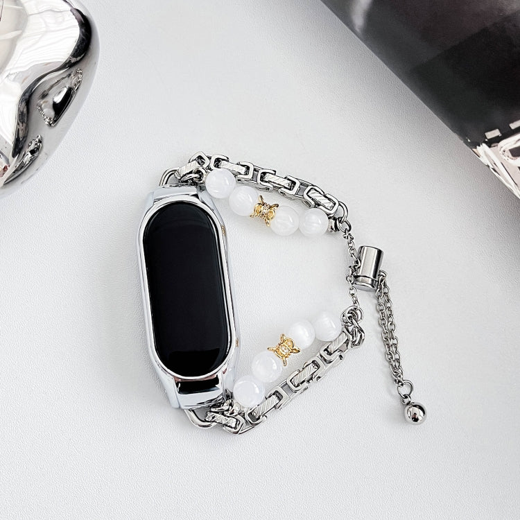 For Xiaomi Mi Band 3 / 4 Crystal Beaded Onyx Watch Band(Silver+Copper Collar) - free shipping - PMC TechLife - Order now!