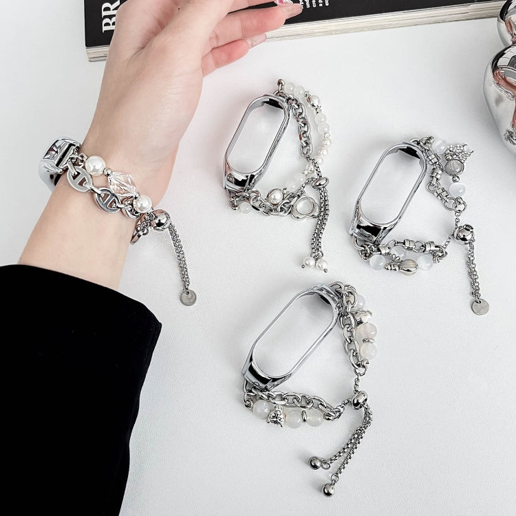 For Xiaomi Mi Band 8 Crystal Beaded Onyx Watch Band(Silver+White Pearl) - free shipping - PMC TechLife - Order now!