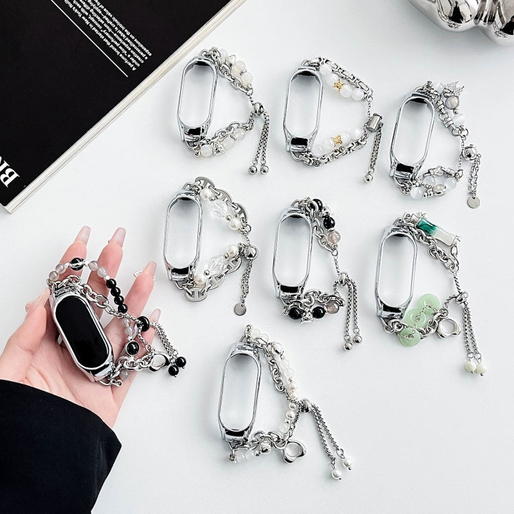 For Xiaomi Mi Band 5 / 6 Crystal Beaded Onyx Watch Band(Silver+Jade Donut) - free shipping - PMC TechLife - Order now!