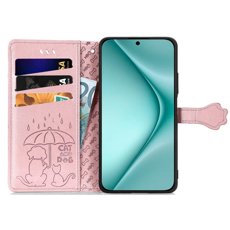 For Huawei Pura 70 Cat and Dog Embossed Leather Phone Case(Rose Gold) - Huawei Cases by PMC Jewellery | Online Shopping South Africa | PMC Jewellery | Buy Now Pay Later Mobicred