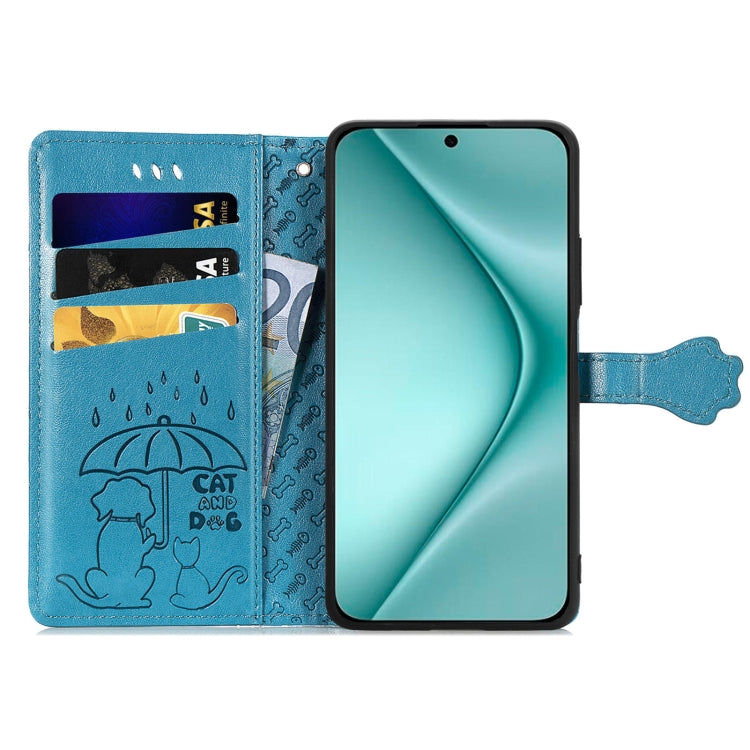 For Huawei Pura 70 Pro Cat and Dog Embossed Leather Phone Case(Blue) - Huawei Cases by PMC Jewellery | Online Shopping South Africa | PMC Jewellery | Buy Now Pay Later Mobicred