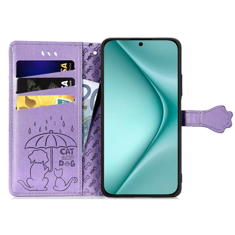 For Huawei Pura 70 Pro Cat and Dog Embossed Leather Phone Case(Purple) - Huawei Cases by PMC Jewellery | Online Shopping South Africa | PMC Jewellery | Buy Now Pay Later Mobicred