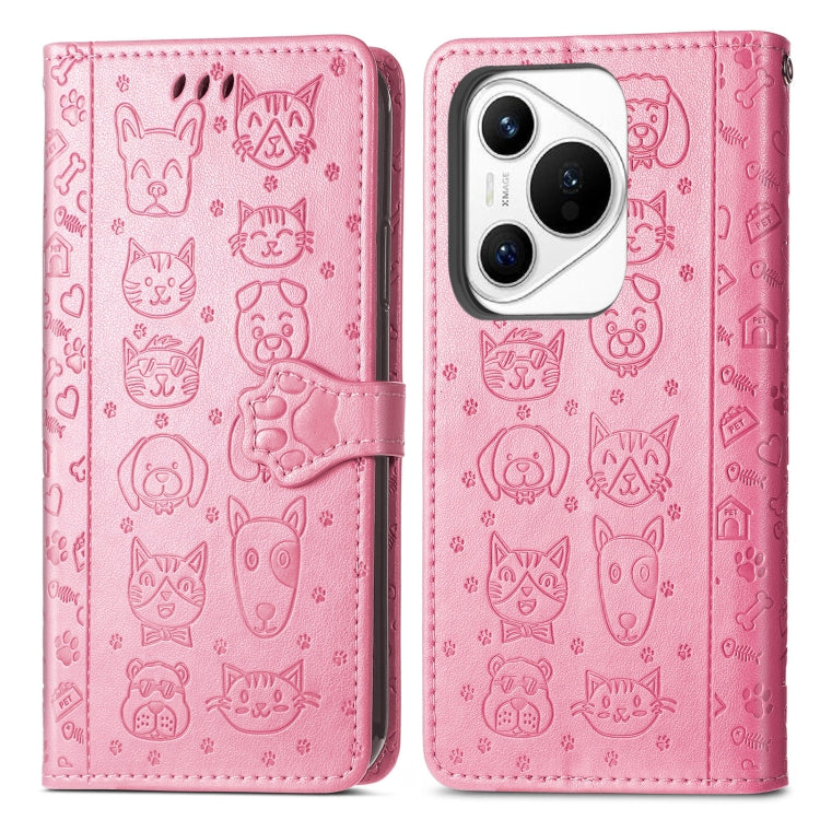 For Huawei Pura 70 Pro+ Cat and Dog Embossed Leather Phone Case(Pink) - Huawei Cases by PMC Jewellery | Online Shopping South Africa | PMC Jewellery | Buy Now Pay Later Mobicred