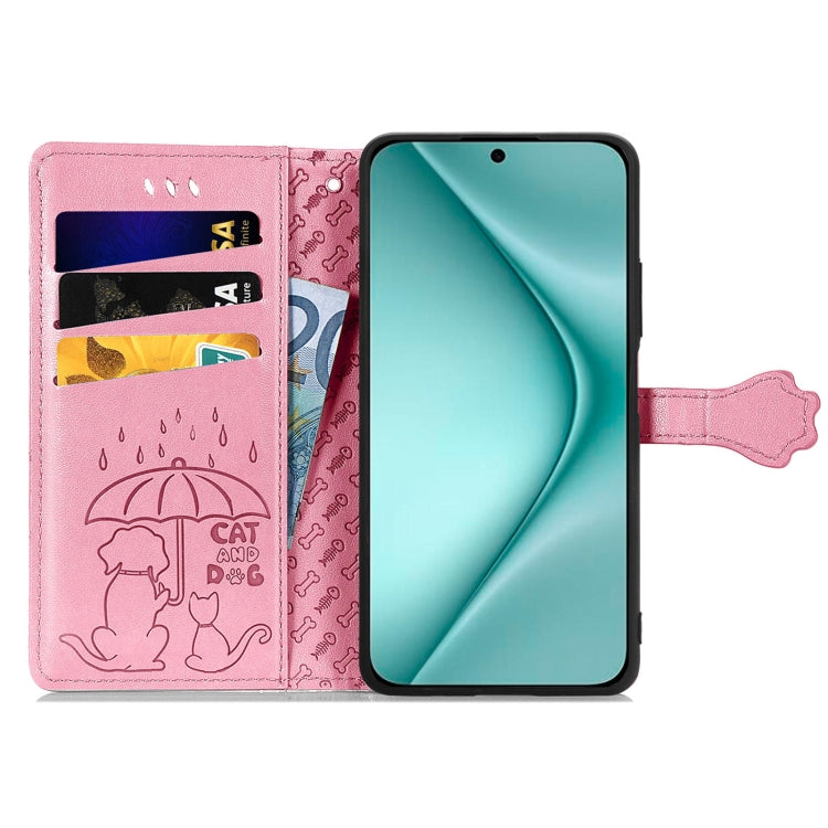 For Huawei Pura 70 Pro+ Cat and Dog Embossed Leather Phone Case(Pink) - Huawei Cases by PMC Jewellery | Online Shopping South Africa | PMC Jewellery | Buy Now Pay Later Mobicred