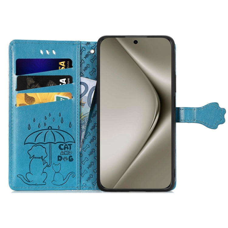 For Huawei Pura 70 Ultra Cat and Dog Embossed Leather Phone Case(Blue) - Huawei Cases by PMC Jewellery | Online Shopping South Africa | PMC Jewellery | Buy Now Pay Later Mobicred