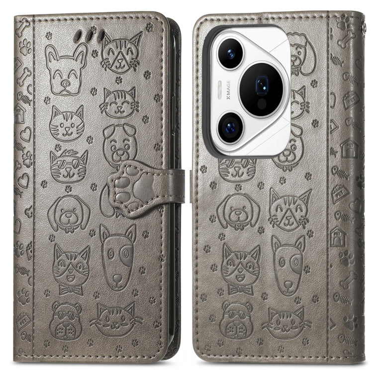 For Huawei Pura 70 Ultra Cat and Dog Embossed Leather Phone Case(Gray) - free shipping - PMC Jewellery - Order now!