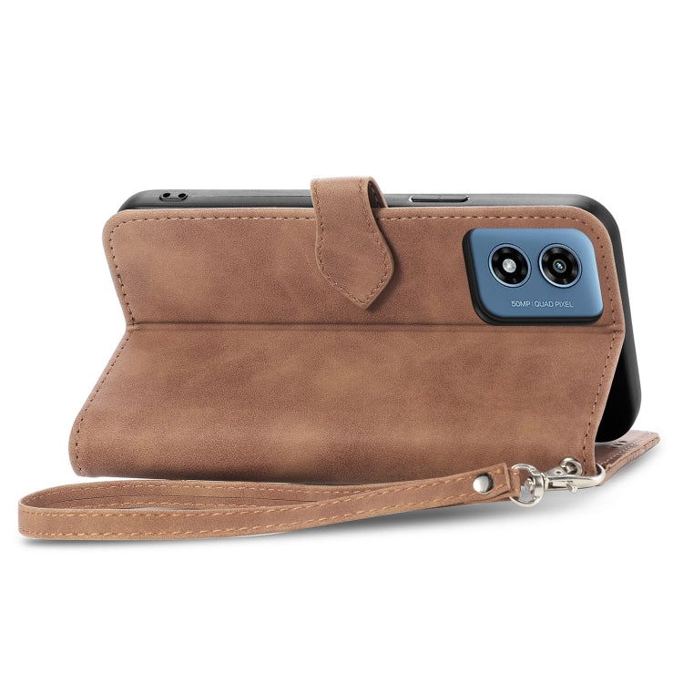 For Motorola Moto G Play 2024 Embossed Flower Zipper Leather Phone Case(Brown) - Motorola Cases by PMC Jewellery | Online Shopping South Africa | PMC Jewellery | Buy Now Pay Later Mobicred