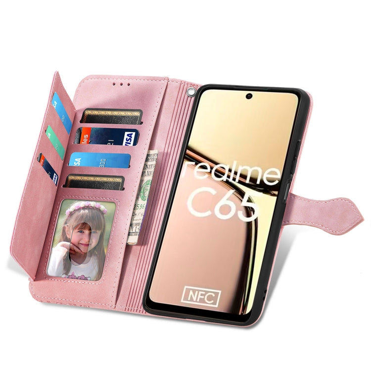 For Realme C65 Embossed Flower Zipper Leather Phone Case(Pink) - Realme Cases by PMC TechLife | Online Shopping South Africa | PMC TechLife | Buy Now Pay Later Mobicred