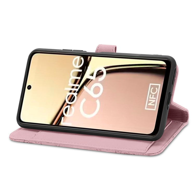 For Realme C65 Embossed Flower Zipper Leather Phone Case(Pink) - Realme Cases by PMC TechLife | Online Shopping South Africa | PMC TechLife | Buy Now Pay Later Mobicred