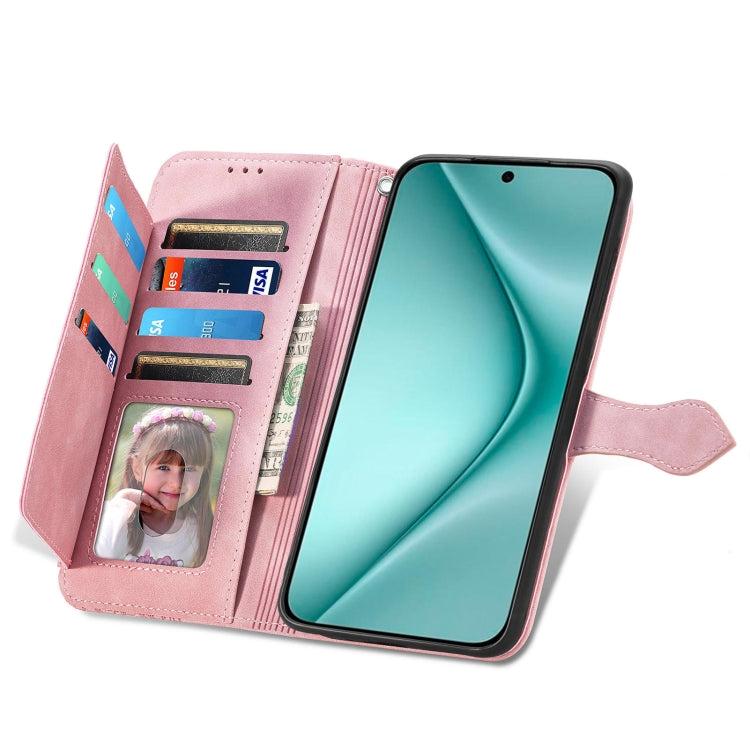 For Huawei Pura 70 Embossed Flower Zipper Leather Phone Case(Pink) - Huawei Cases by PMC Jewellery | Online Shopping South Africa | PMC Jewellery | Buy Now Pay Later Mobicred
