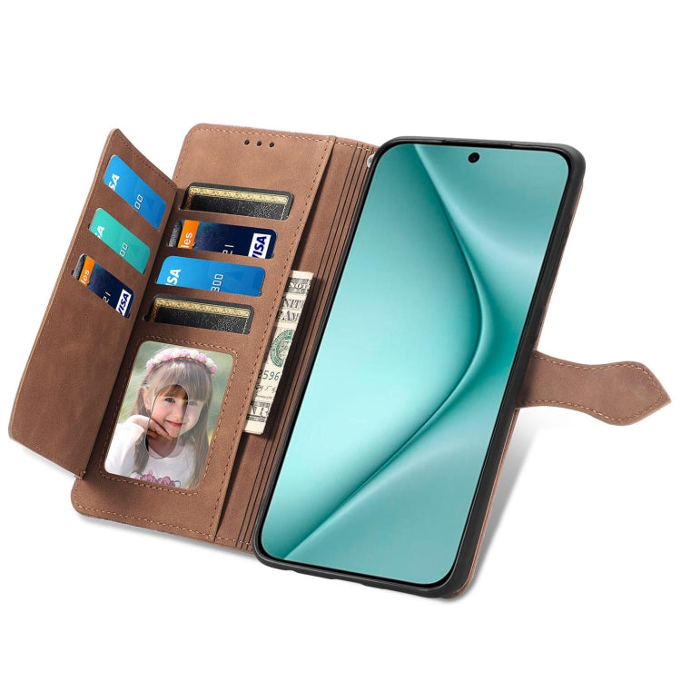 For Huawei Pura 70 Embossed Flower Zipper Leather Phone Case(Brown) - Huawei Cases by PMC Jewellery | Online Shopping South Africa | PMC Jewellery | Buy Now Pay Later Mobicred