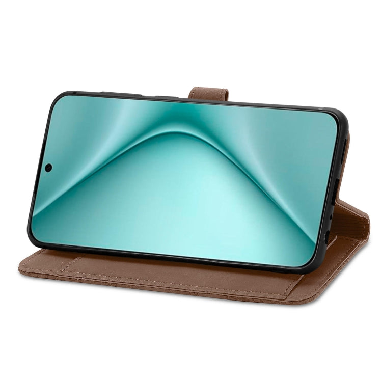 For Huawei Pura 70 Embossed Flower Zipper Leather Phone Case(Brown) - Huawei Cases by PMC Jewellery | Online Shopping South Africa | PMC Jewellery | Buy Now Pay Later Mobicred