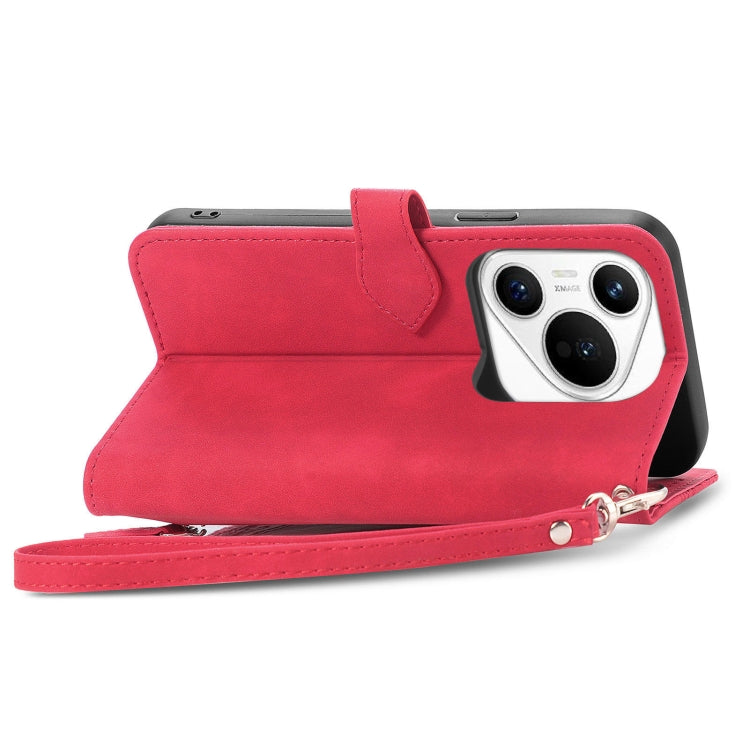 For Huawei Pura 70 Pro+ Embossed Flower Zipper Leather Phone Case(Red) - Huawei Cases by PMC Jewellery | Online Shopping South Africa | PMC Jewellery | Buy Now Pay Later Mobicred