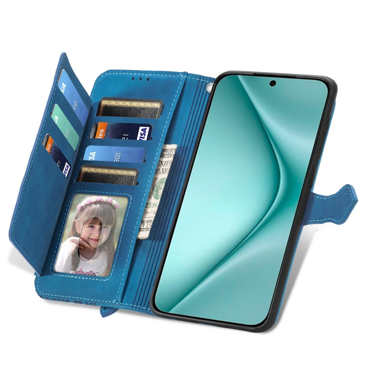 For Huawei Pura 70 Pro+ Embossed Flower Zipper Leather Phone Case(Blue) - Huawei Cases by PMC Jewellery | Online Shopping South Africa | PMC Jewellery | Buy Now Pay Later Mobicred