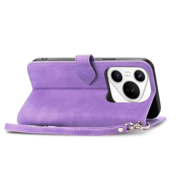 For Huawei Pura 70 Pro+ Embossed Flower Zipper Leather Phone Case(Purple) - Huawei Cases by PMC Jewellery | Online Shopping South Africa | PMC Jewellery | Buy Now Pay Later Mobicred