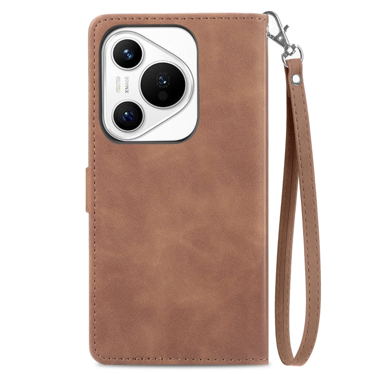 For Huawei Pura 70 Pro+ Embossed Flower Zipper Leather Phone Case(Brown) - Huawei Cases by PMC Jewellery | Online Shopping South Africa | PMC Jewellery | Buy Now Pay Later Mobicred