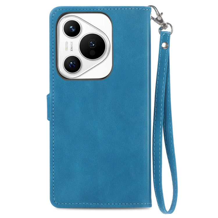 For Huawei Pura 70 Ultra Embossed Flower Zipper Leather Phone Case(Blue) - Huawei Cases by PMC Jewellery | Online Shopping South Africa | PMC Jewellery | Buy Now Pay Later Mobicred