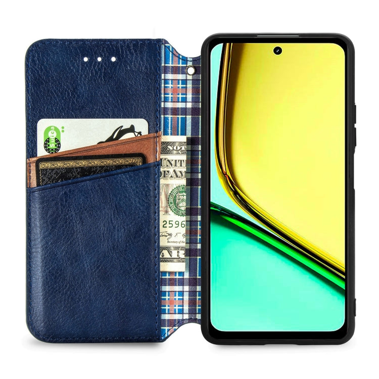 For Realme C65 Cubic Grid Pressed Magnetic Leather Phone Case(Blue) - free shipping - PMC TechLife - Order now!
