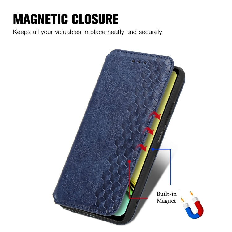 For Realme C65 Cubic Grid Pressed Magnetic Leather Phone Case(Blue) - free shipping - PMC TechLife - Order now!