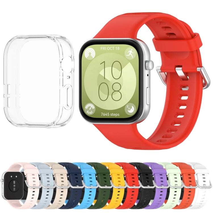 For Huawei Watch Fit3 Silicone Soft Watch Band + Clear Watch Protective Case Set(Pink) - free shipping - PMc TechLife - Order now!