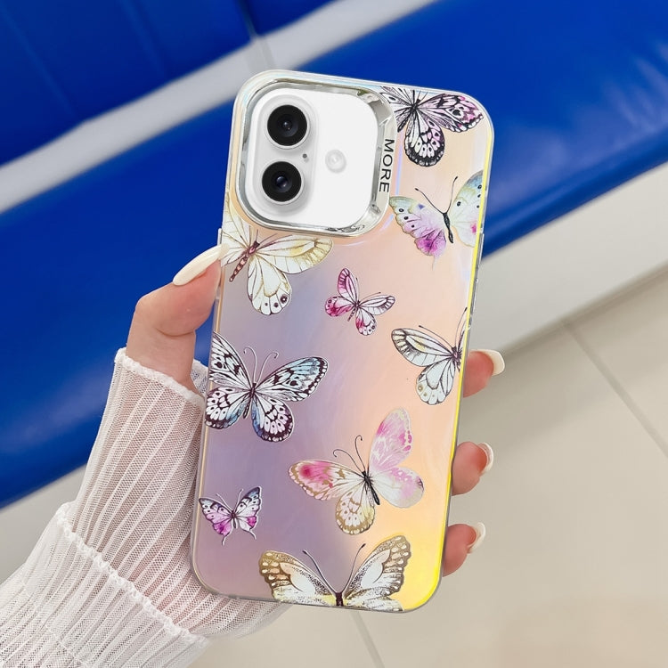 For iPhone 16 Electroplating Laser Butterfly Phone Case(Pink Butterflies AB2) - iPhone 16 Cases by PMC TechLife | Online Shopping South Africa | PMC TechLife | Buy Now Pay Later Mobicred