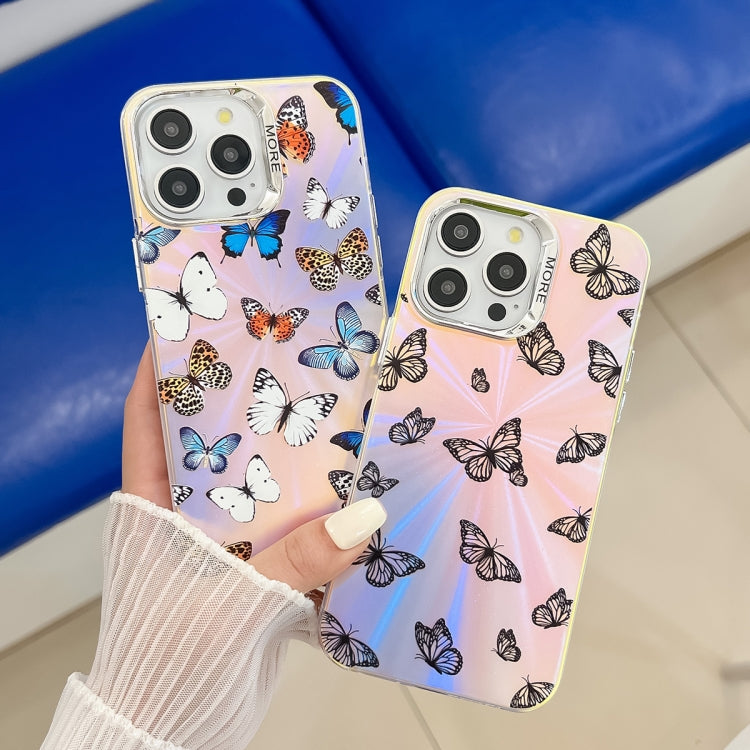 For iPhone 16 Electroplating Laser Butterfly Phone Case(Purple Butterflies AB3) - iPhone 16 Cases by PMC TechLife | Online Shopping South Africa | PMC TechLife | Buy Now Pay Later Mobicred