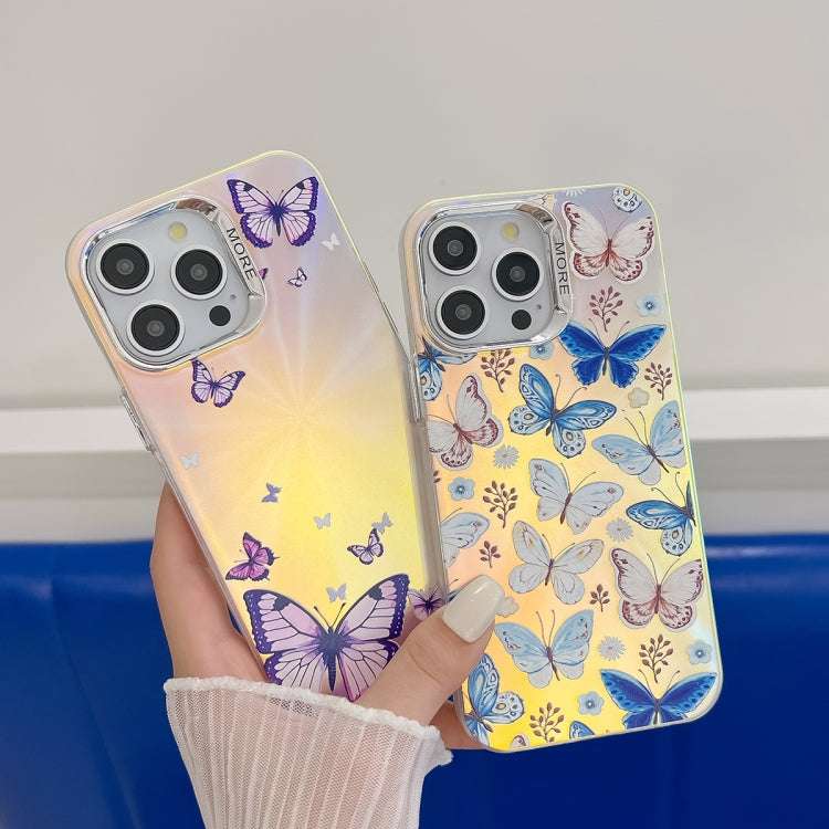 For iPhone 16 Plus Electroplating Laser Butterfly Phone Case(Pink Butterflies AB2) - iPhone 16 Plus Cases by PMC TechLife | Online Shopping South Africa | PMC TechLife | Buy Now Pay Later Mobicred