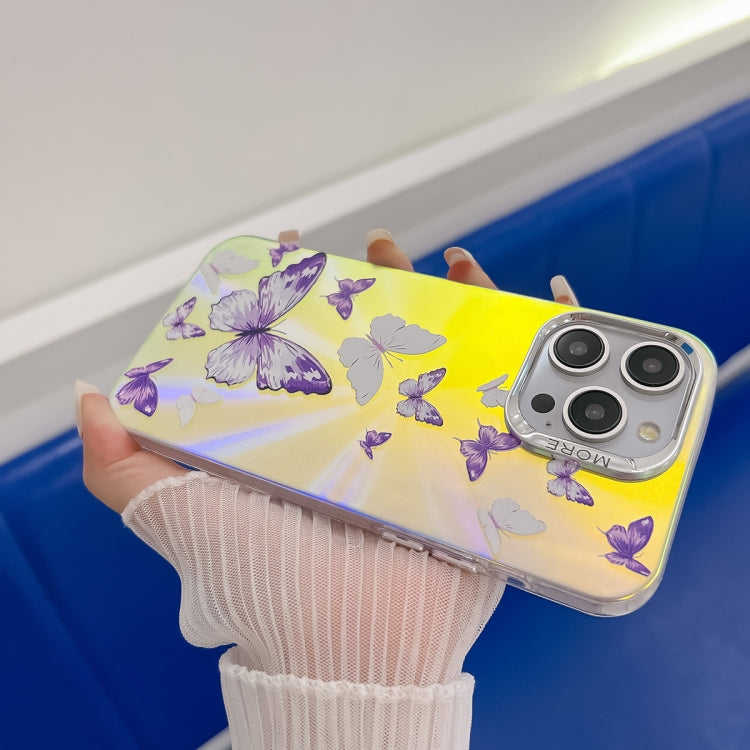 For iPhone 16 Pro Electroplating Laser Butterfly Phone Case(Purple Butterflies AB3) - iPhone 16 Pro Cases by PMC TechLife | Online Shopping South Africa | PMC TechLife | Buy Now Pay Later Mobicred