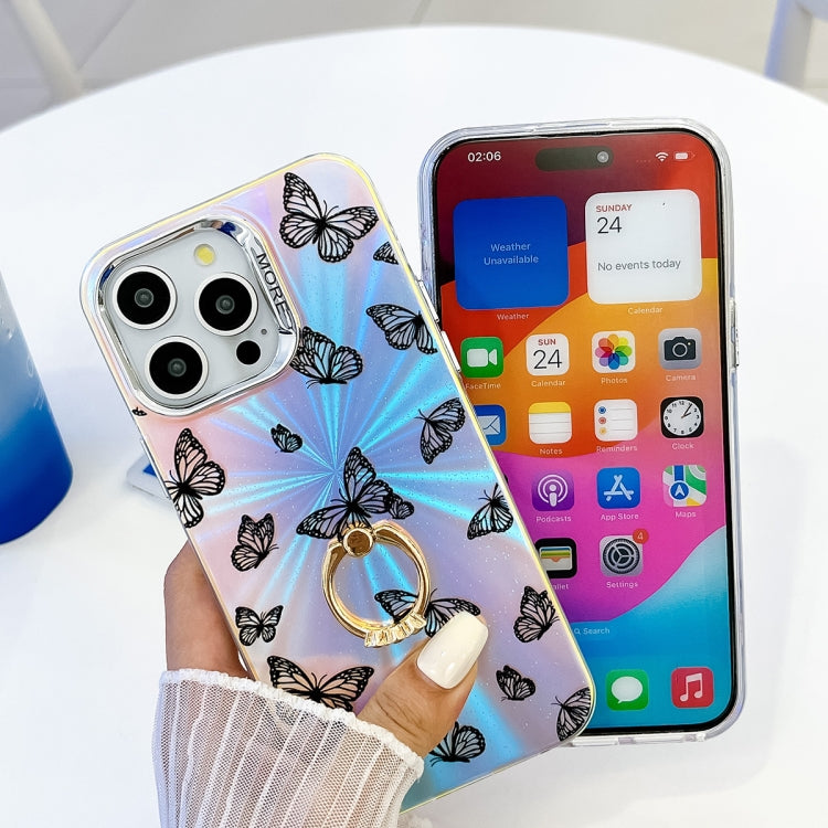 For iPhone 16 Pro Electroplating Laser Butterfly Ring Holder Phone Case(Pink Butterflies AB2) - iPhone 16 Pro Cases by PMC TechLife | Online Shopping South Africa | PMC TechLife | Buy Now Pay Later Mobicred