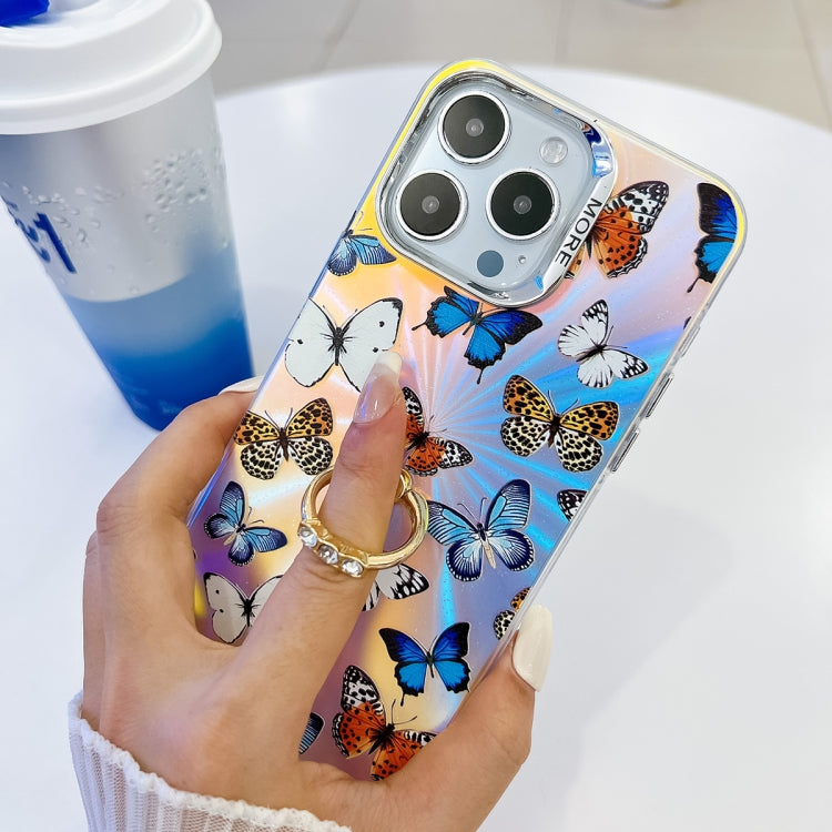 For iPhone 16 Pro Electroplating Laser Butterfly Ring Holder Phone Case(Pink Butterflies AB2) - iPhone 16 Pro Cases by PMC TechLife | Online Shopping South Africa | PMC TechLife | Buy Now Pay Later Mobicred