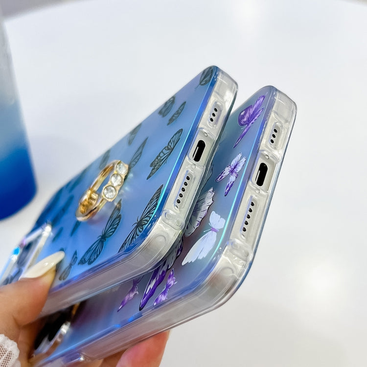 For iPhone 16 Pro Max Electroplating Laser Butterfly Ring Holder Phone Case(Pink Butterflies AB2) - iPhone 16 Pro Max Cases by PMC TechLife | Online Shopping South Africa | PMC TechLife | Buy Now Pay Later Mobicred