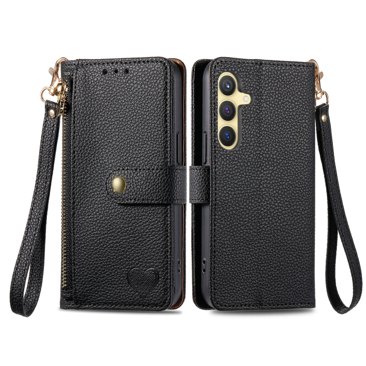For Samsung Galaxy S25 5G Love Zipper Lanyard Leather Phone Case(Black) - Galaxy S25 5G Cases by PMC TechLife | Online Shopping South Africa | PMC TechLife | Buy Now Pay Later Mobicred