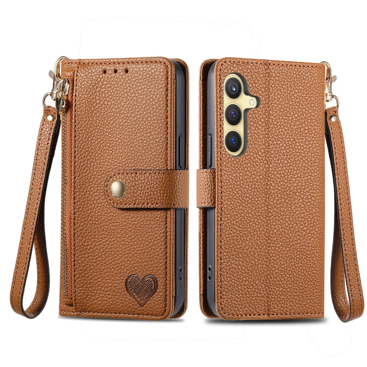 For Samsung Galaxy S25+ 5G Love Zipper Lanyard Leather Phone Case(Brown) - Galaxy S25+ 5G Cases by PMC TechLife | Online Shopping South Africa | PMC TechLife | Buy Now Pay Later Mobicred