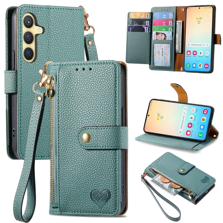 For Samsung Galaxy S25+ 5G Love Zipper Lanyard Leather Phone Case(Green) - Galaxy S25+ 5G Cases by PMC TechLife | Online Shopping South Africa | PMC TechLife | Buy Now Pay Later Mobicred