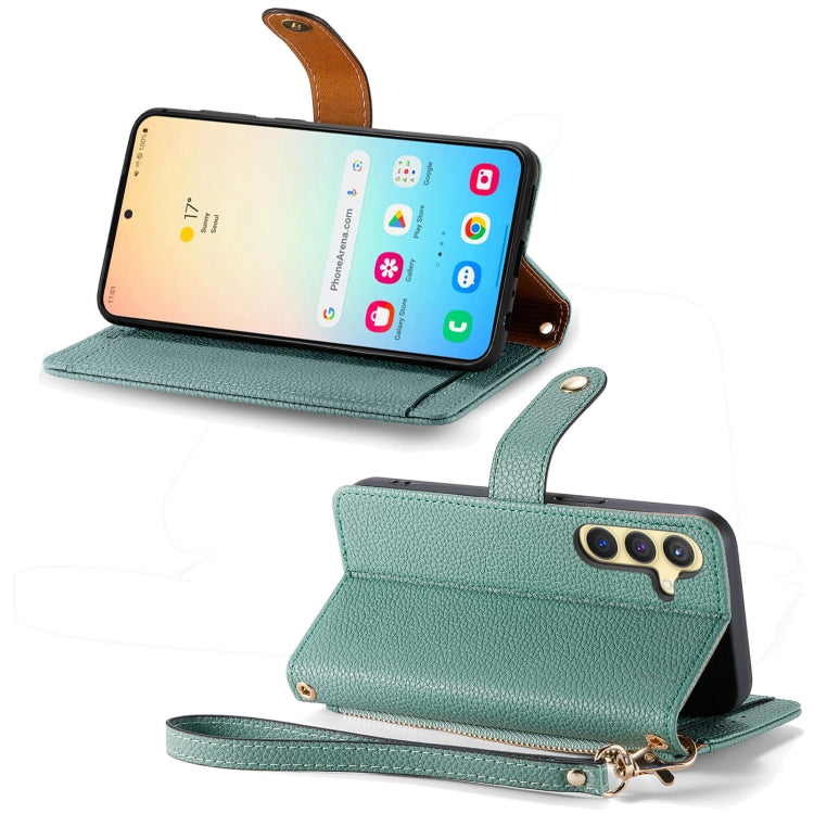 For Samsung Galaxy S25+ 5G Love Zipper Lanyard Leather Phone Case(Green) - Galaxy S25+ 5G Cases by PMC TechLife | Online Shopping South Africa | PMC TechLife | Buy Now Pay Later Mobicred
