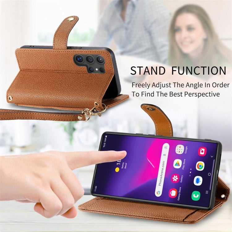 For Samsung Galaxy S25 Ultra 5G Love Zipper Lanyard Leather Phone Case(Brown) - Galaxy S25 Ultra 5G Cases by PMC TechLife | Online Shopping South Africa | PMC TechLife | Buy Now Pay Later Mobicred