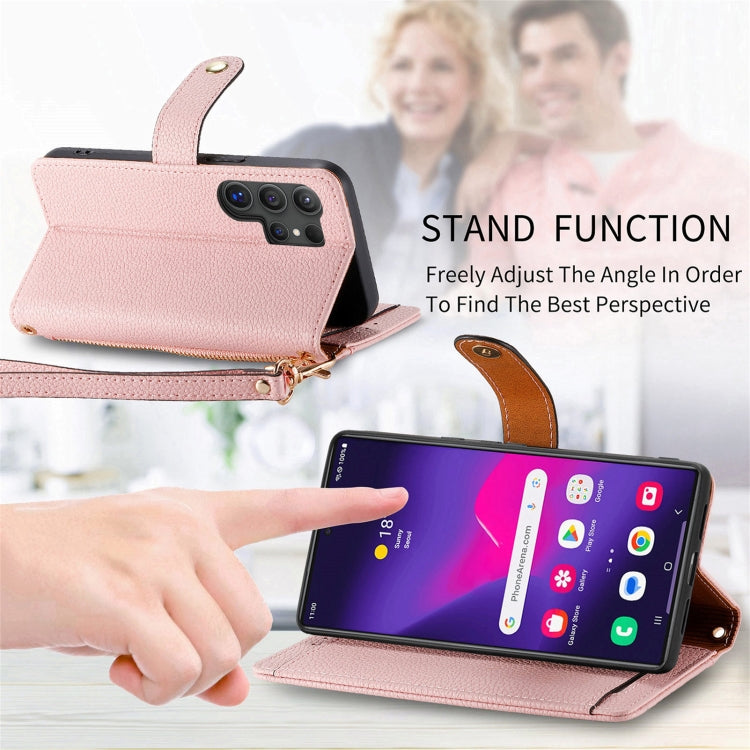 For Samsung Galaxy S25 Ultra 5G Love Zipper Lanyard Leather Phone Case(Pink) - Galaxy S25 Ultra 5G Cases by PMC TechLife | Online Shopping South Africa | PMC TechLife | Buy Now Pay Later Mobicred