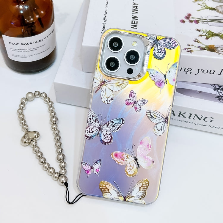For iPhone 16 Pro Max Electroplating Laser Butterfly Phone Case with Wrist Strap(Pink Butterflies AB2) - iPhone 16 Pro Max Cases by PMC TechLife | Online Shopping South Africa | PMC TechLife | Buy Now Pay Later Mobicred