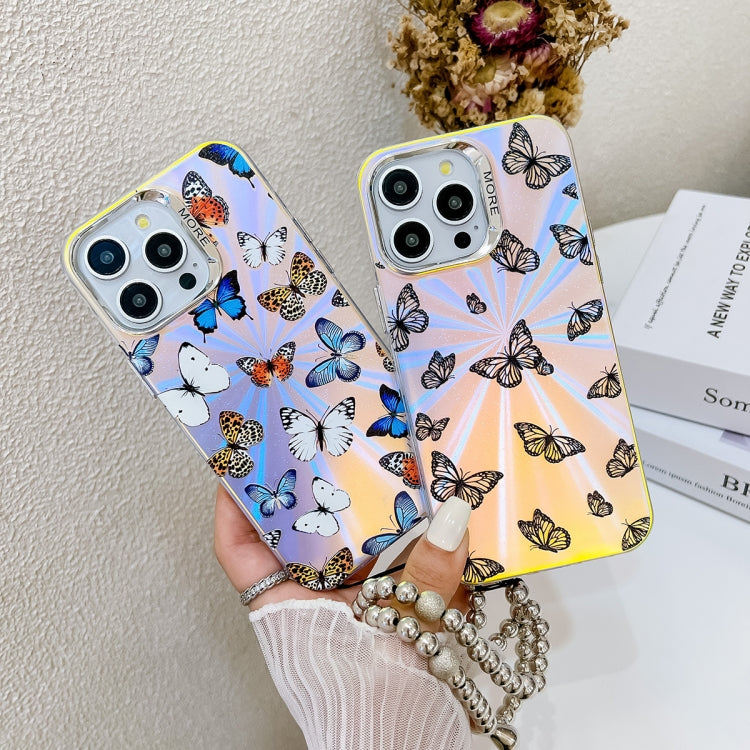 For iPhone 16 Electroplating Laser Butterfly Phone Case with Wrist Strap(Color Butterflies AB1) - iPhone 16 Cases by PMC TechLife | Online Shopping South Africa | PMC TechLife | Buy Now Pay Later Mobicred
