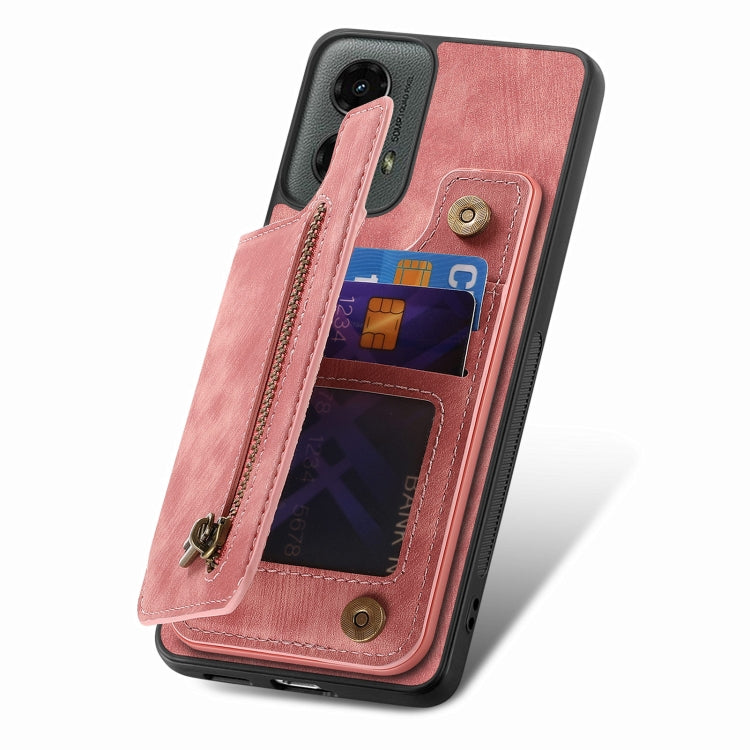 For Motorola Moto G 2024 Retro Leather Zipper Wallet Back Phone Case(Pink) - free shipping - PMC Jewellery - Order now!