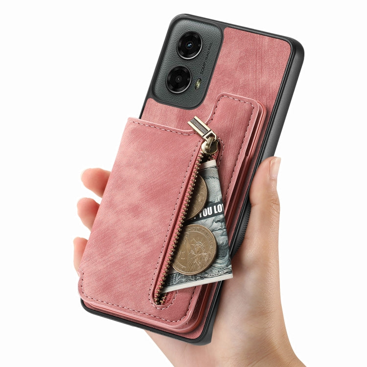 For Motorola Moto G 2024 Retro Leather Zipper Wallet Back Phone Case(Pink) - free shipping - PMC Jewellery - Order now!