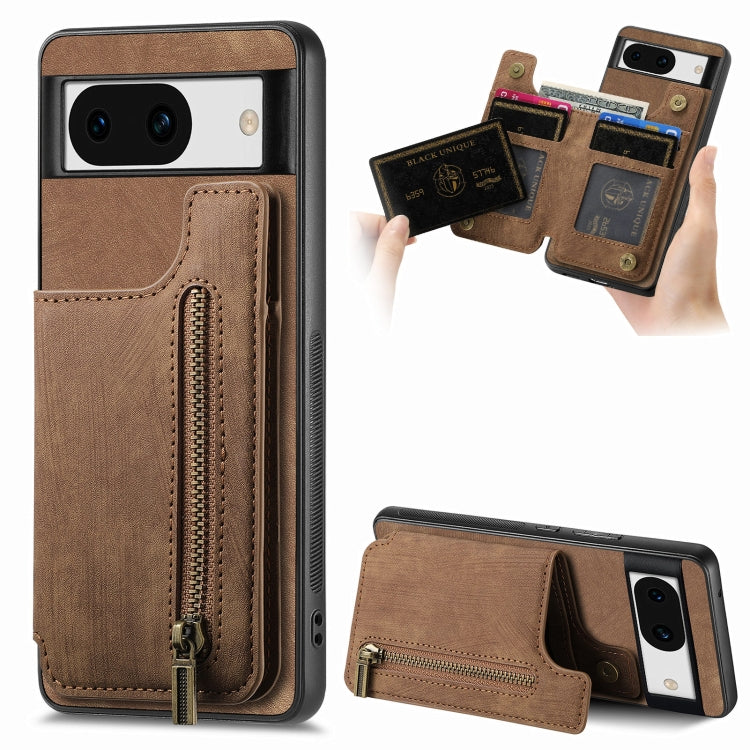 For Google Pixel 9 / 9 Pro Retro Leather Zipper Wallet Back Phone Case(Brown) - Google Cases by PMC TechLife | Online Shopping South Africa | PMC TechLife | Buy Now Pay Later Mobicred