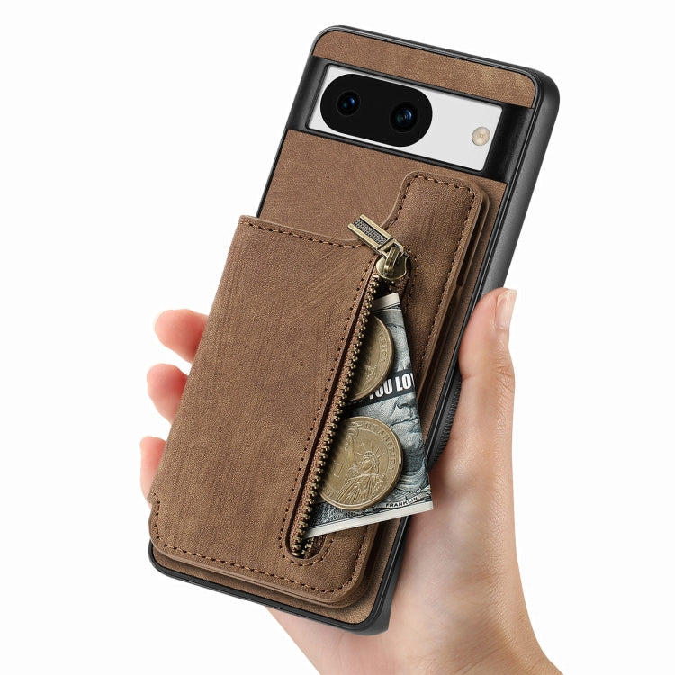 For Google Pixel 9 / 9 Pro Retro Leather Zipper Wallet Back Phone Case(Brown) - Google Cases by PMC TechLife | Online Shopping South Africa | PMC TechLife | Buy Now Pay Later Mobicred