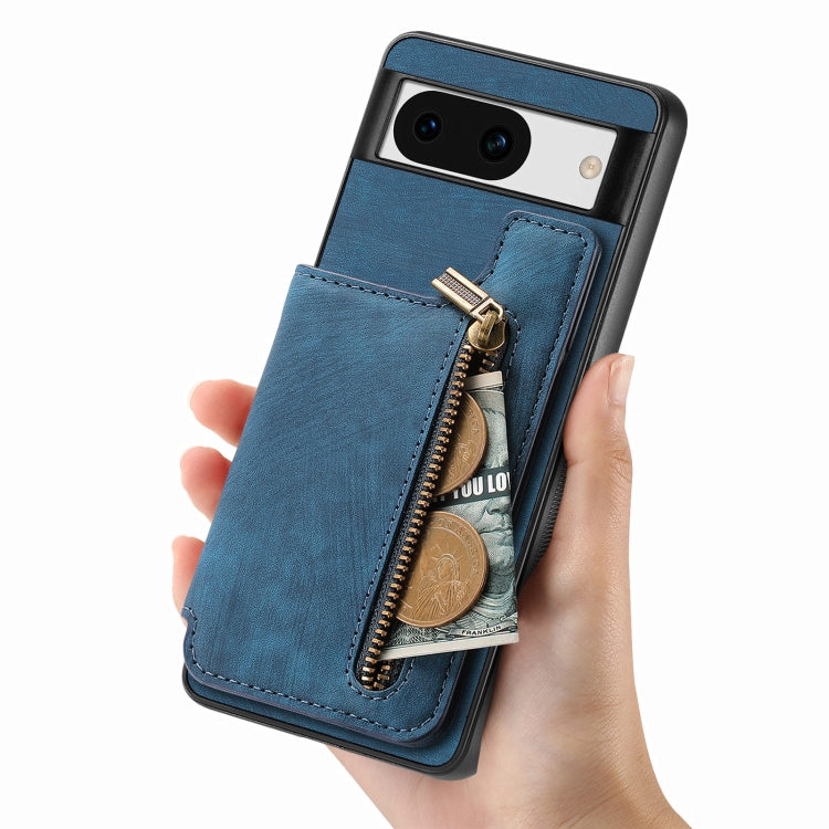 For Google Pixel 9 / 9 Pro Retro Leather Zipper Wallet Back Phone Case(Blue) - Google Cases by PMC TechLife | Online Shopping South Africa | PMC TechLife | Buy Now Pay Later Mobicred