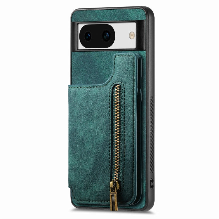 For Google Pixel 9 / 9 Pro Retro Leather Zipper Wallet Back Phone Case(Green) - Google Cases by PMC TechLife | Online Shopping South Africa | PMC TechLife | Buy Now Pay Later Mobicred